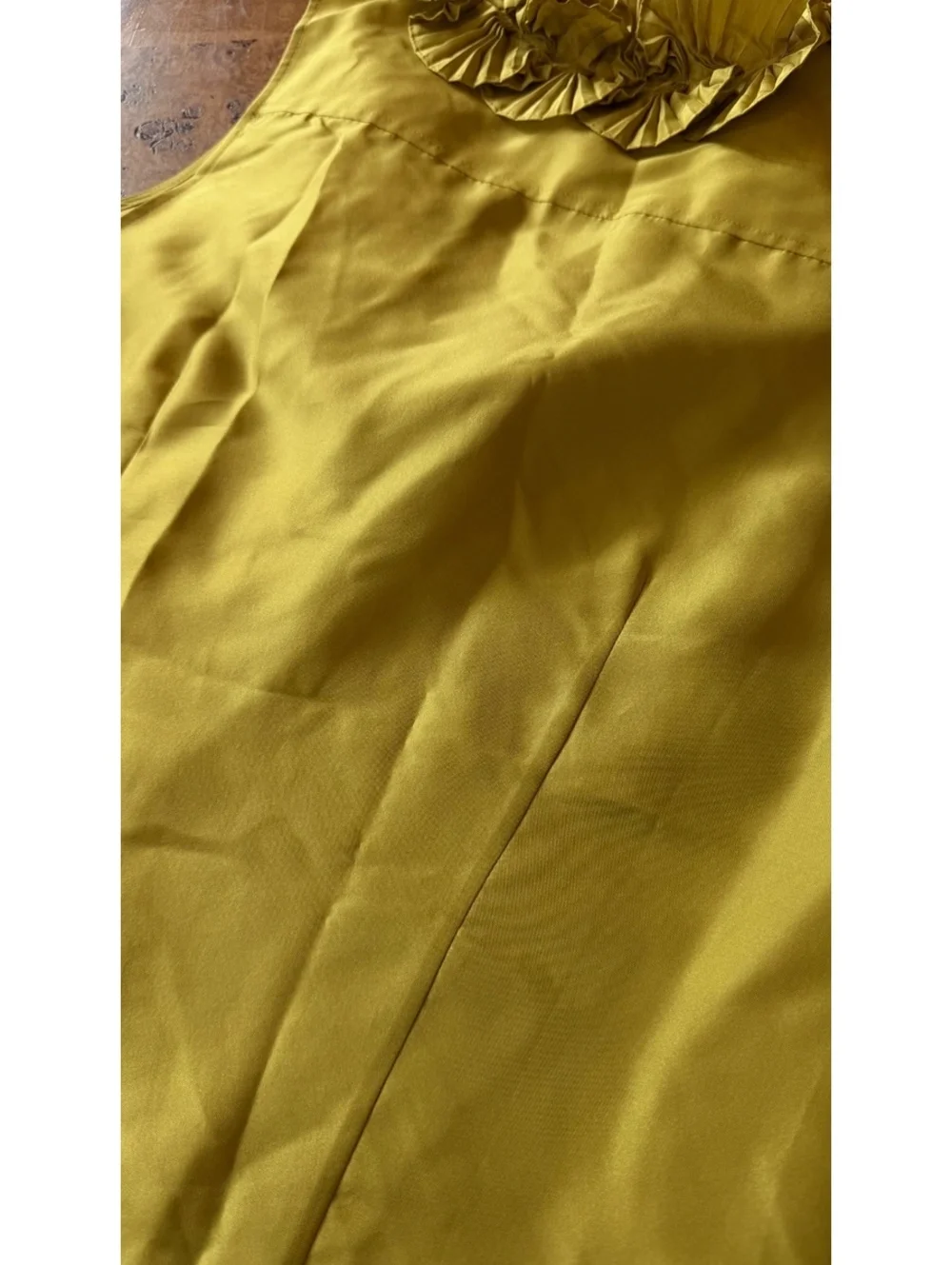 J.Crew Pure Silk Chartreuse Sleeveless Ruffle Blouse